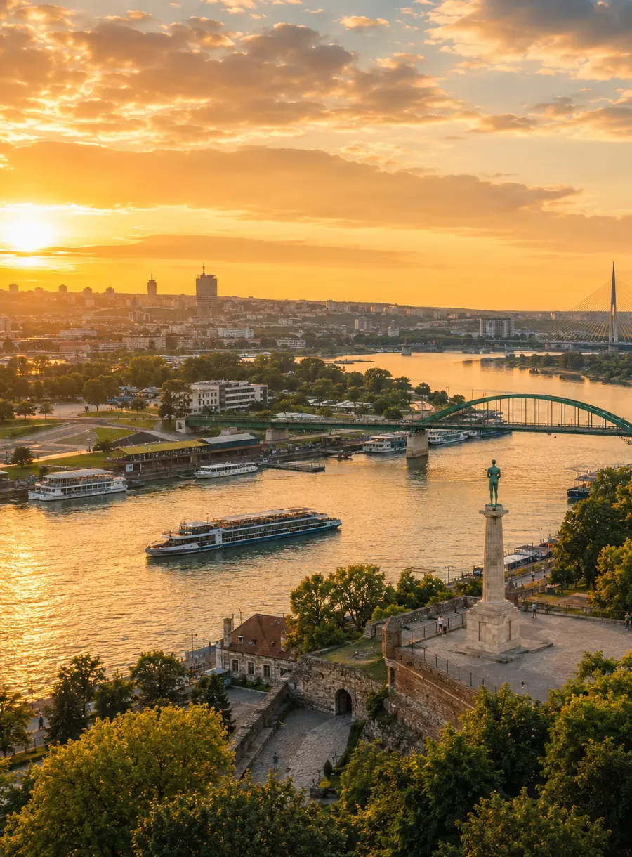 Beograd i gradski pejzaž tokom zalaska sunca