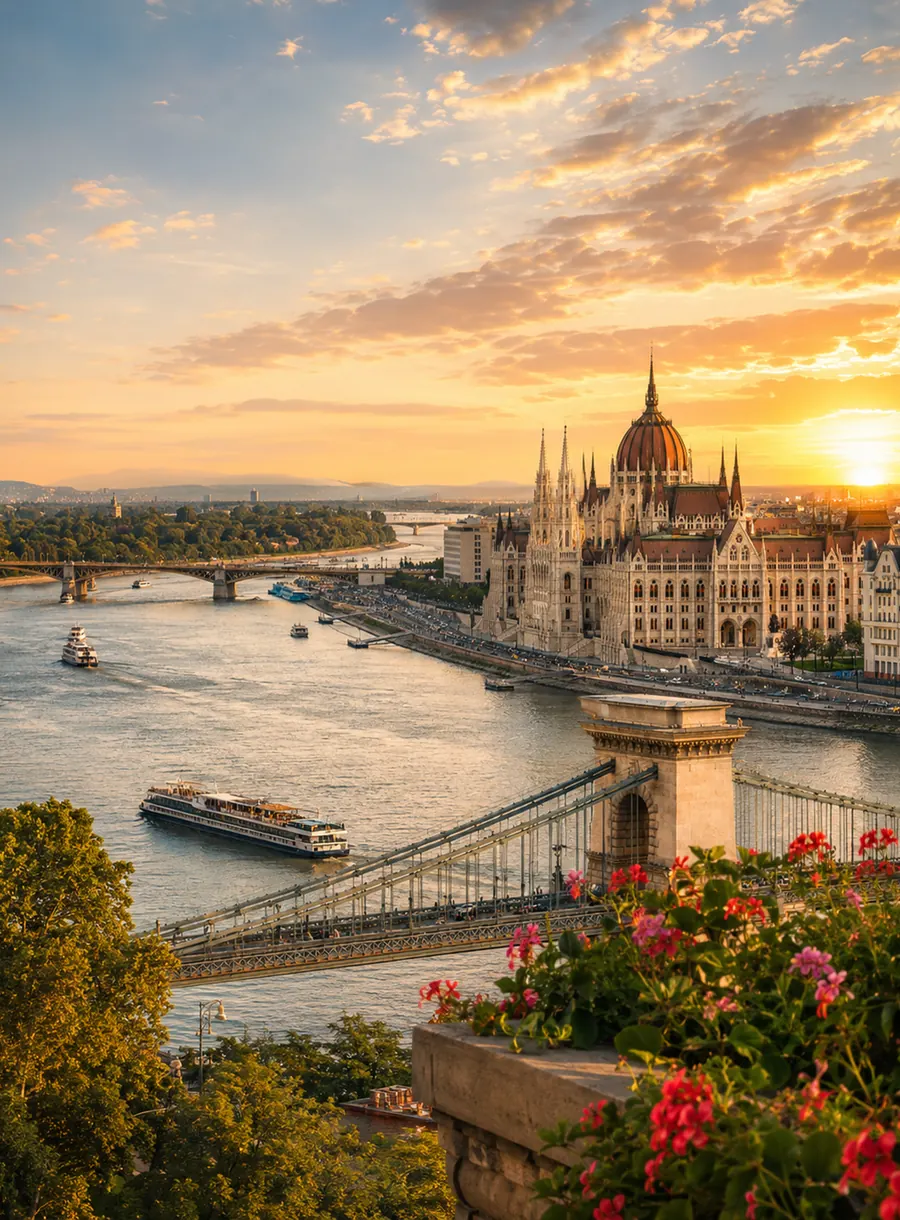 Budimpešta, parlament i Dunav u toplom svjetlu